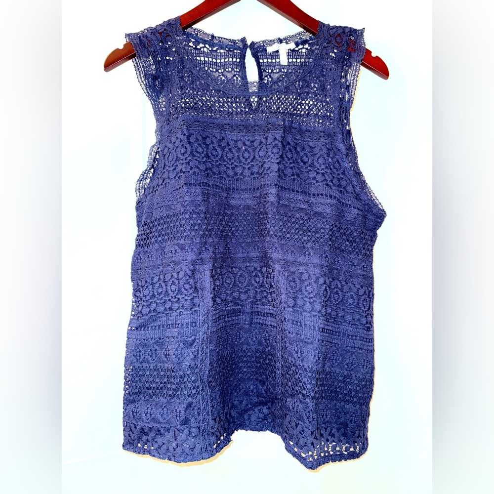 NWOT Joie Women's Lupe Lace Ruffle Sleeveless Blue Cotton Top - Picture 6 of 7